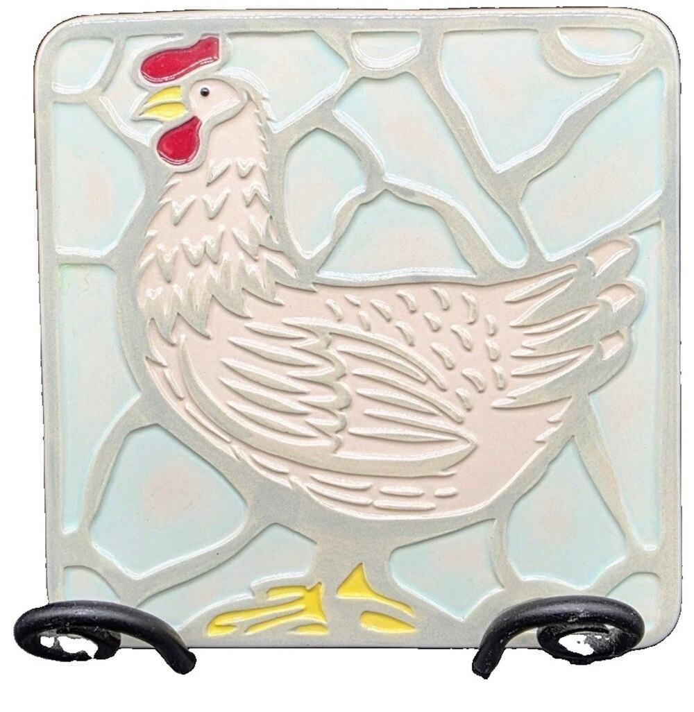 Red Shed Ceramic Tile Trivet Rooster Chicken Farmhouse Western Country Decor